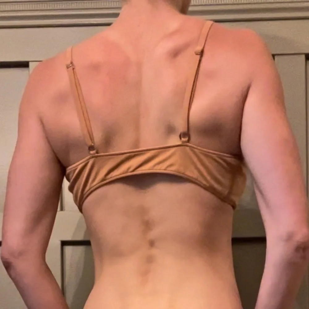MONDAY Swimwear Tie Front Bikini Top in Sand Light Brown Tan Size Large